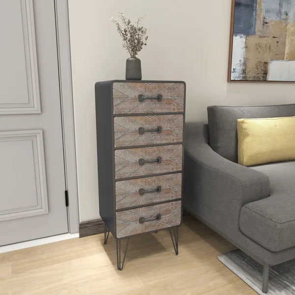 Distressed Finish Jez 5 Drawer 16'' W Chest Contemporary Style Perfect Organize