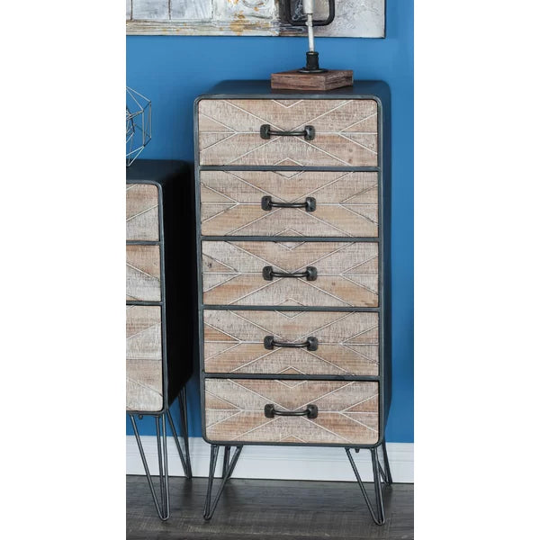 Distressed Finish Jez 5 Drawer 16'' W Chest Contemporary Style Perfect Organize