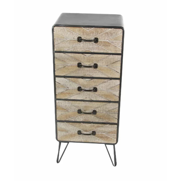 Distressed Finish Jez 5 Drawer 16'' W Chest Contemporary Style Perfect Organize