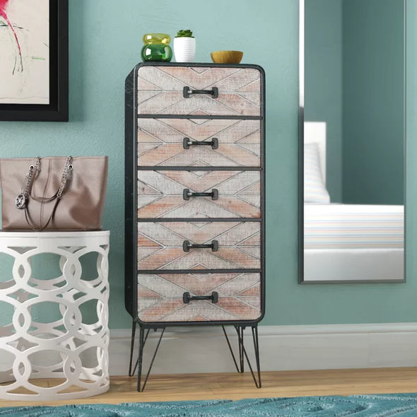 Distressed Finish Jez 5 Drawer 16'' W Chest Contemporary Style Perfect Organize