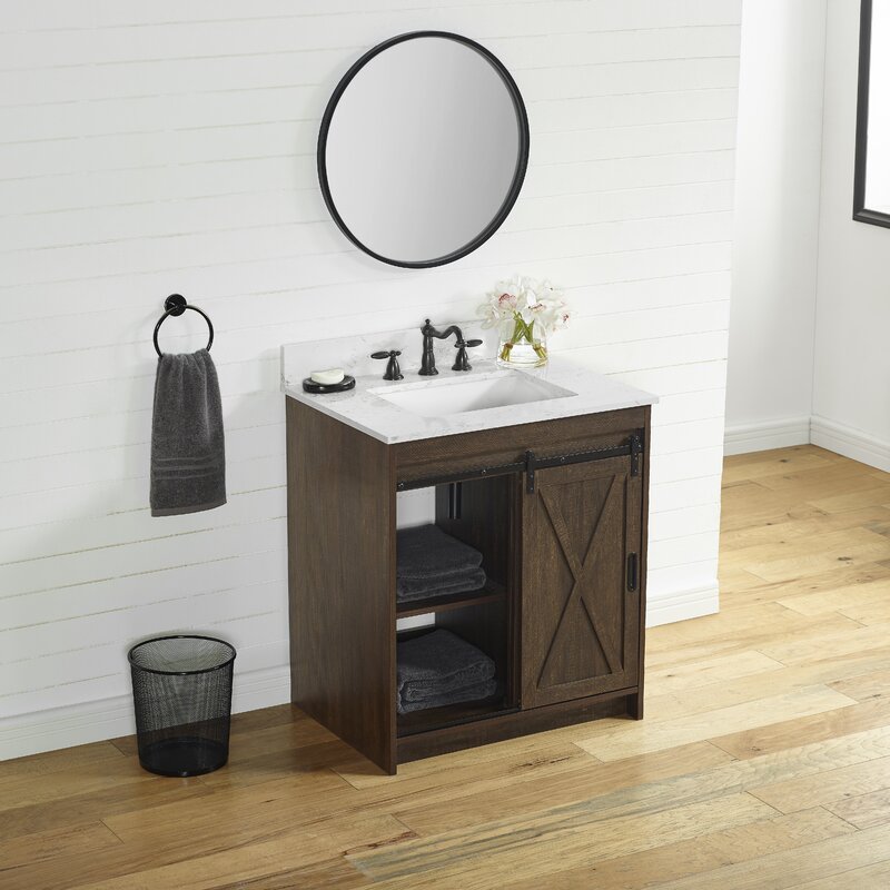 1 - Rustic Brown Single Bathroom Vanity Set Maximizes your Storage Options By Offering A Set of Drawers Along with Hidden Shelves For Added Storage