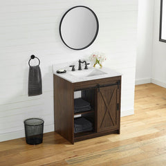 1 - Rustic Brown Single Bathroom Vanity Set Maximizes your Storage Options By Offering A Set of Drawers Along with Hidden Shelves For Added Storage