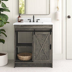 1 - Charcoal Gray Single Bathroom Vanity Set Rustic Farmhouse-Style Vanity Maximizes Your Storage Options By Offering A Set Of Drawers