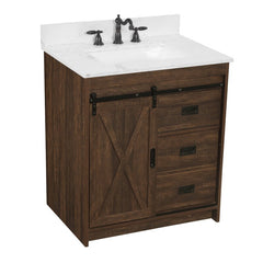 1 - Rustic Brown Single Bathroom Vanity Set Maximizes your Storage Options By Offering A Set of Drawers Along with Hidden Shelves For Added Storage