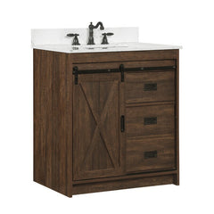 1 - Rustic Brown Single Bathroom Vanity Set Maximizes your Storage Options By Offering A Set of Drawers Along with Hidden Shelves For Added Storage