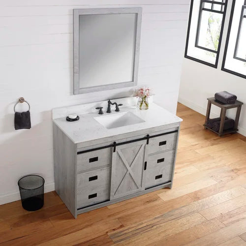 White Wash Jillian 48" Single Bathroom Vanity Set Made from Engineered Wood
