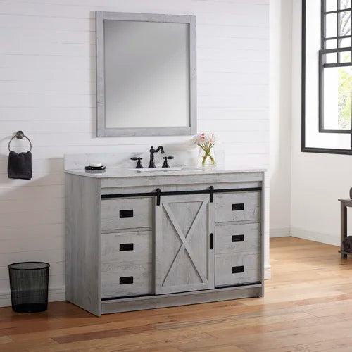 White Wash Jillian 48" Single Bathroom Vanity Set Made from Engineered Wood