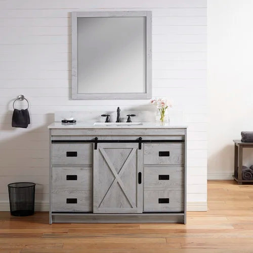 White Wash Jillian 48" Single Bathroom Vanity Set Made from Engineered Wood