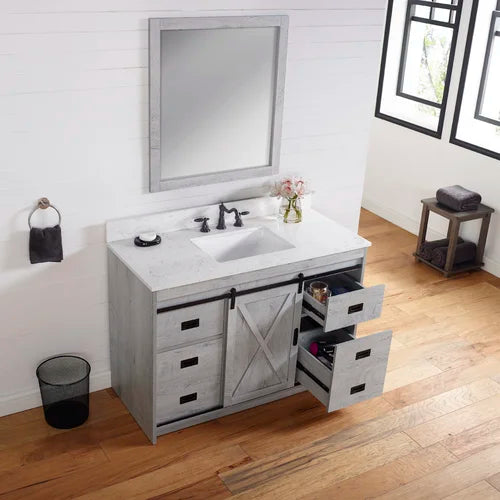 White Wash Jillian 48" Single Bathroom Vanity Set Made from Engineered Wood