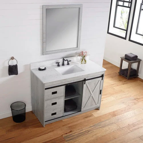 White Wash Jillian 48" Single Bathroom Vanity Set Made from Engineered Wood