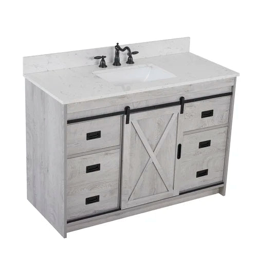 White Wash Jillian 48" Single Bathroom Vanity Set Made from Engineered Wood