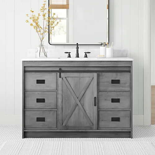 White Wash Jillian 48" Single Bathroom Vanity Set Made from Engineered Wood