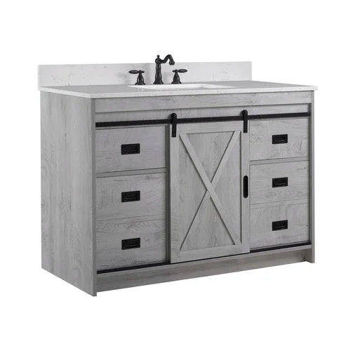 White Wash Jillian 48" Single Bathroom Vanity Set Made from Engineered Wood