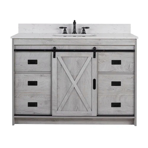 White Wash Jillian 48" Single Bathroom Vanity Set Made from Engineered Wood