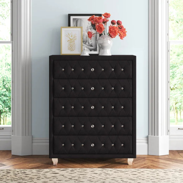 Joel 5 Drawer 38'' W Chest Dresser Mirror Indoor Aesthetic Decor