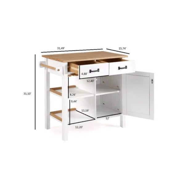 Jordao 31.49'' Wide Kitchen Cart with Solid Wood Top Provide Extra Counter Space