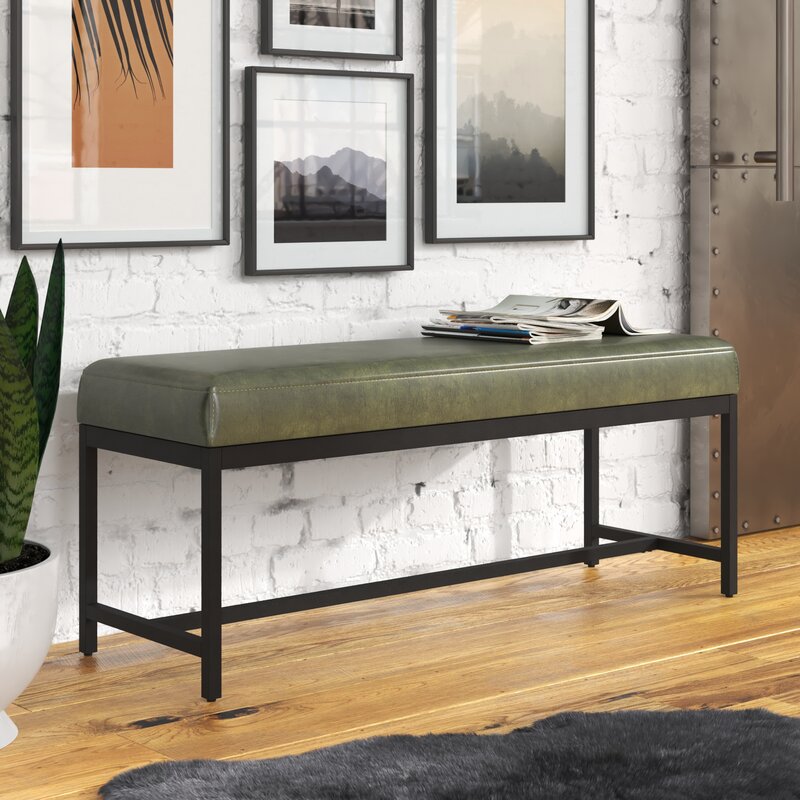 Dark Green Jordon Faux Leather Upholstered Bench