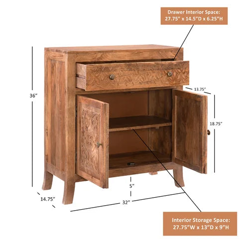 Jordyn 36'' Tall Solid Wood 2 Door Accent Cabinet Made from Mango Wood