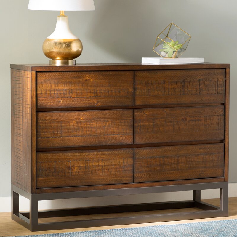 Brown Joshua 6 Drawer 48'' W Veneered Drawer Fronts