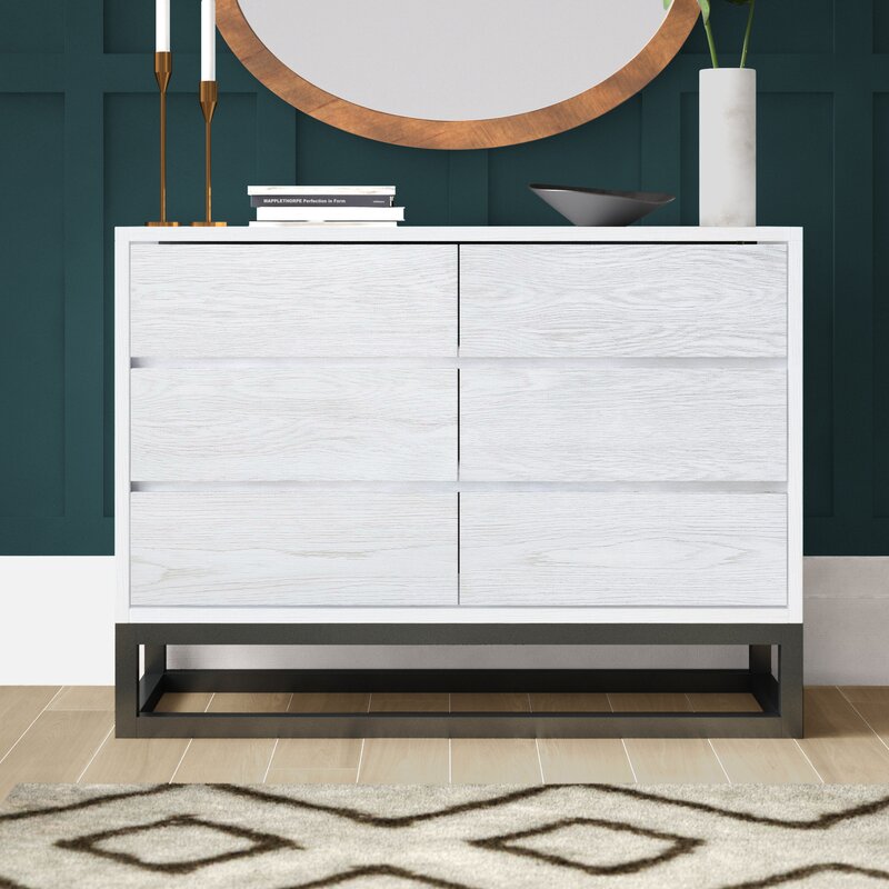 White Joshua 6 Drawer 48'' W Modern Silhouette Gets a Rustic Refresh