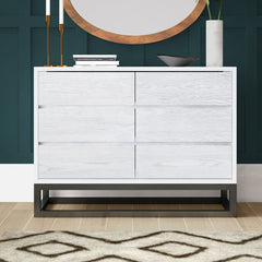 White Joshua 6 Drawer 48'' W Modern Silhouette Gets a Rustic Refresh