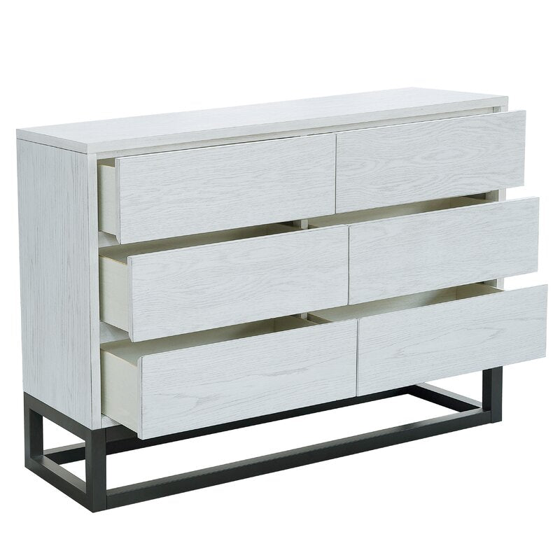 White Joshua 6 Drawer 48'' W Modern Silhouette Gets a Rustic Refresh