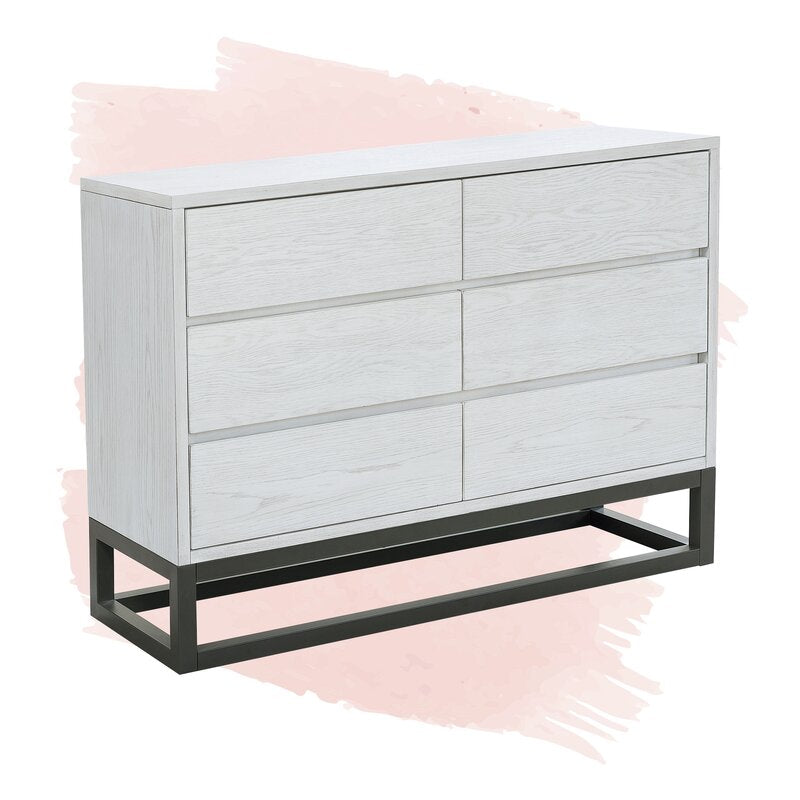 White Joshua 6 Drawer 48'' W Modern Silhouette Gets a Rustic Refresh