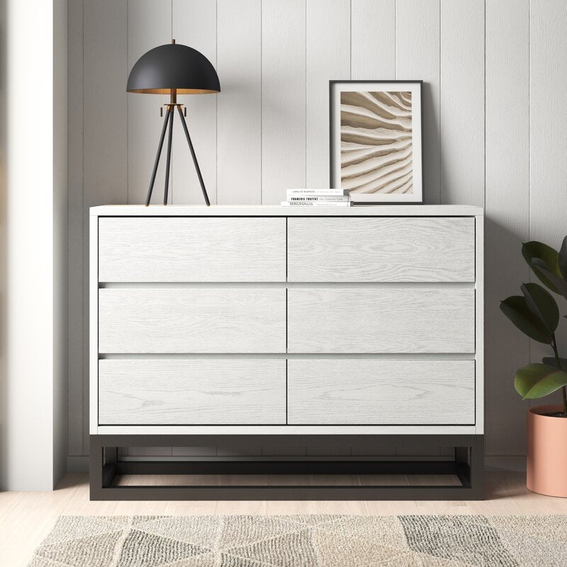 White Joshua 6 Drawer 48'' W Modern Silhouette Gets a Rustic Refresh