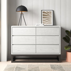 White Joshua 6 Drawer 48'' W Modern Silhouette Gets a Rustic Refresh