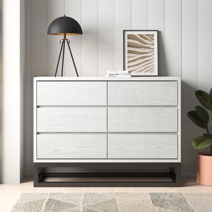 Off White Joshua 6 Drawer 48'' W Dresser Contemporary Style Perfect Organize