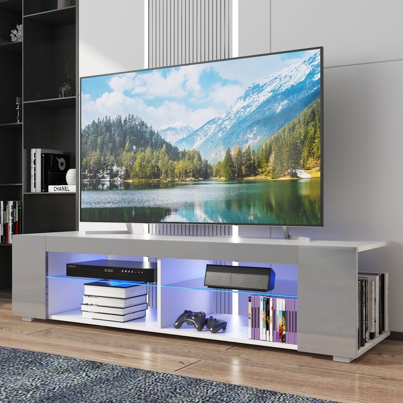 Gray White Jowers TV Stand for TVs up to 65" Made of High Quality and Eco Friendly