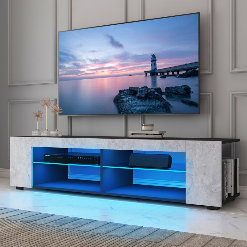 TV Stand for TVs up to 65" 1 Bookshelf and 4 Open Layers, Plenty of Ample Storage Space. Suitable for Flat Screens One Center Drawer and Open Shelves