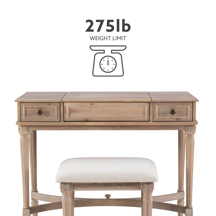 June vanity set with outlet stool and mirror