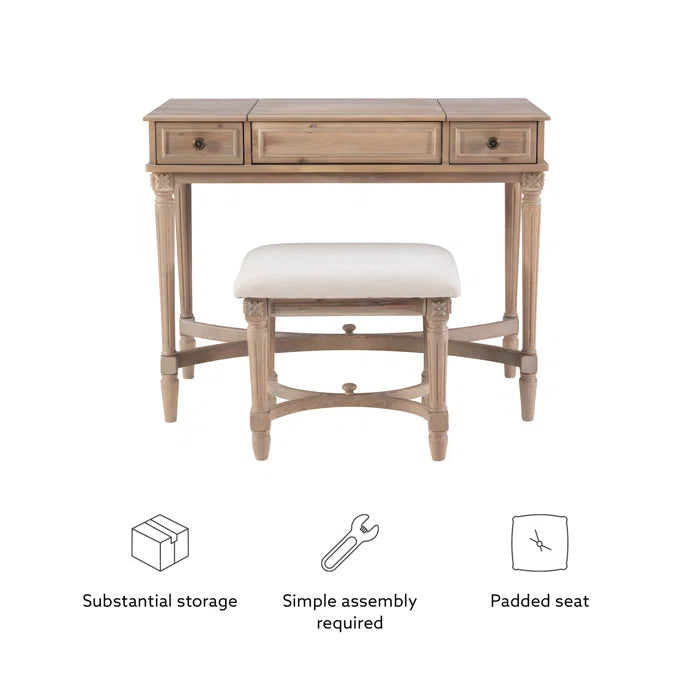 June vanity set with outlet stool and mirror