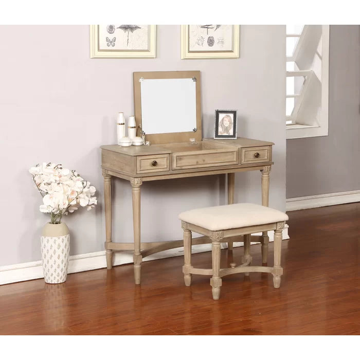 June vanity set with outlet stool and mirror