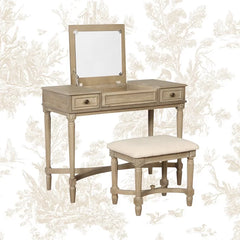 June 38'' Wide Solid Wood Vanity Set with Stool and Mirror