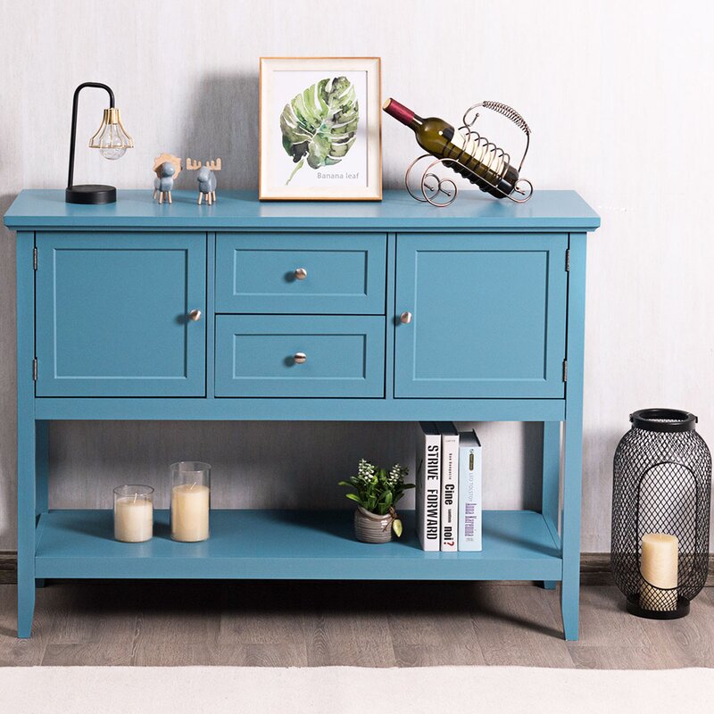 Blue 46'' Wide 2 Drawer Buffet Table Provides Ample Storage Space for all of your Space-Saving Needs Perfect for Organize