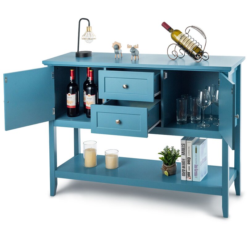 Blue 46'' Wide 2 Drawer Buffet Table Provides Ample Storage Space for all of your Space-Saving Needs Perfect for Organize