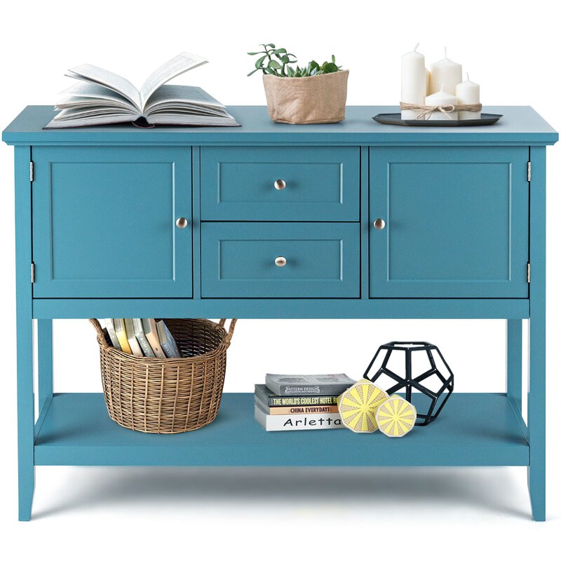 Blue 46'' Wide 2 Drawer Buffet Table Provides Ample Storage Space for all of your Space-Saving Needs Perfect for Organize