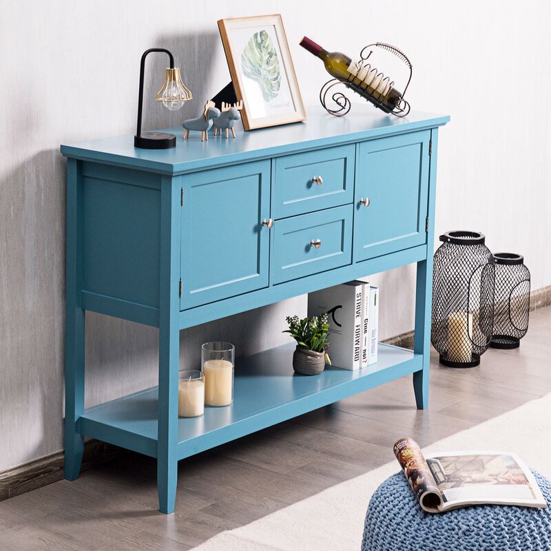 Blue 46'' Wide 2 Drawer Buffet Table Provides Ample Storage Space for all of your Space-Saving Needs Perfect for Organize