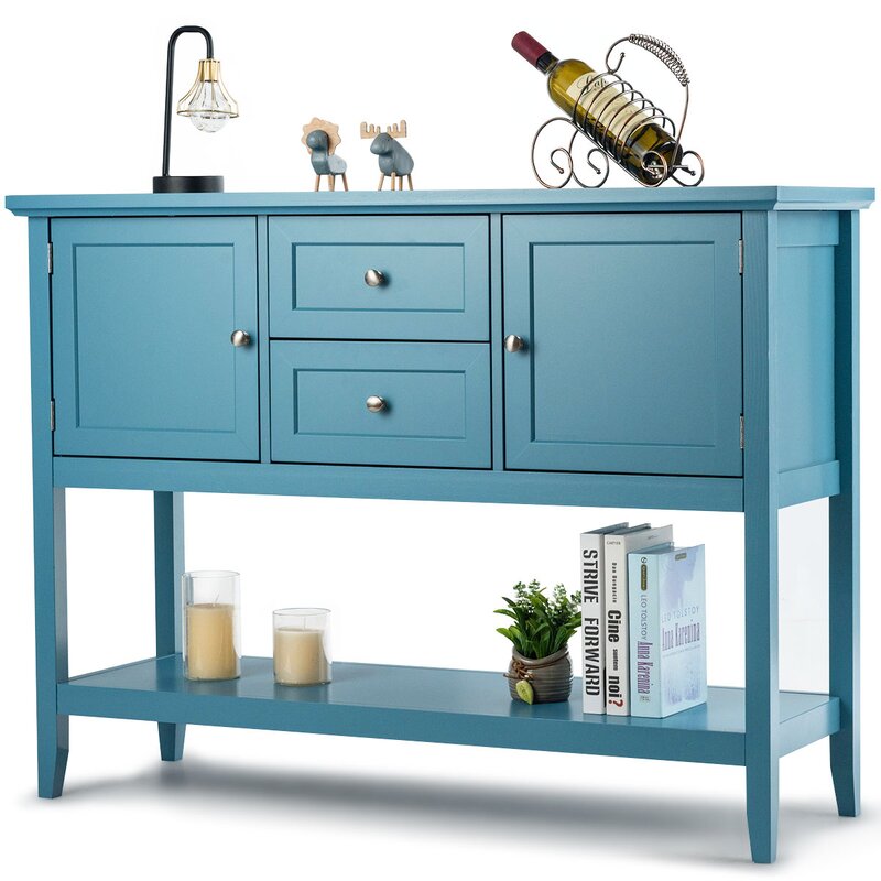 Blue 46'' Wide 2 Drawer Buffet Table Provides Ample Storage Space for all of your Space-Saving Needs Perfect for Organize