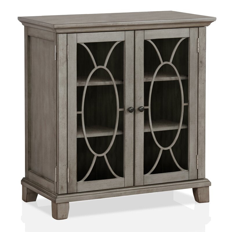 34'' Tall 2 - Door Accent Cabinet Wood Carved Inserts in Open Geometric Patterns
