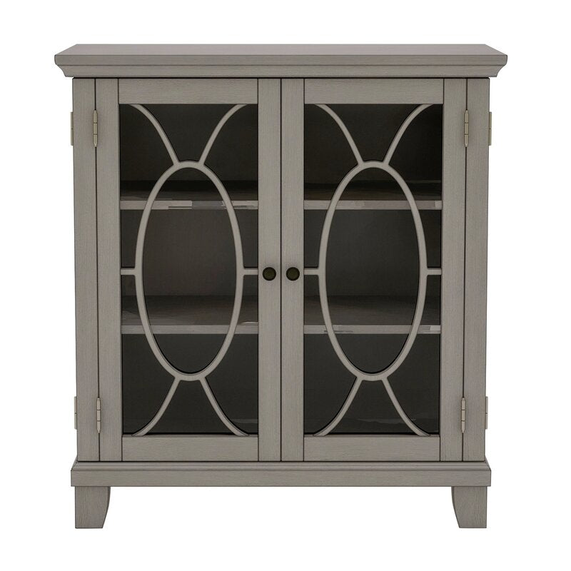 34'' Tall 2 - Door Accent Cabinet Wood Carved Inserts in Open Geometric Patterns
