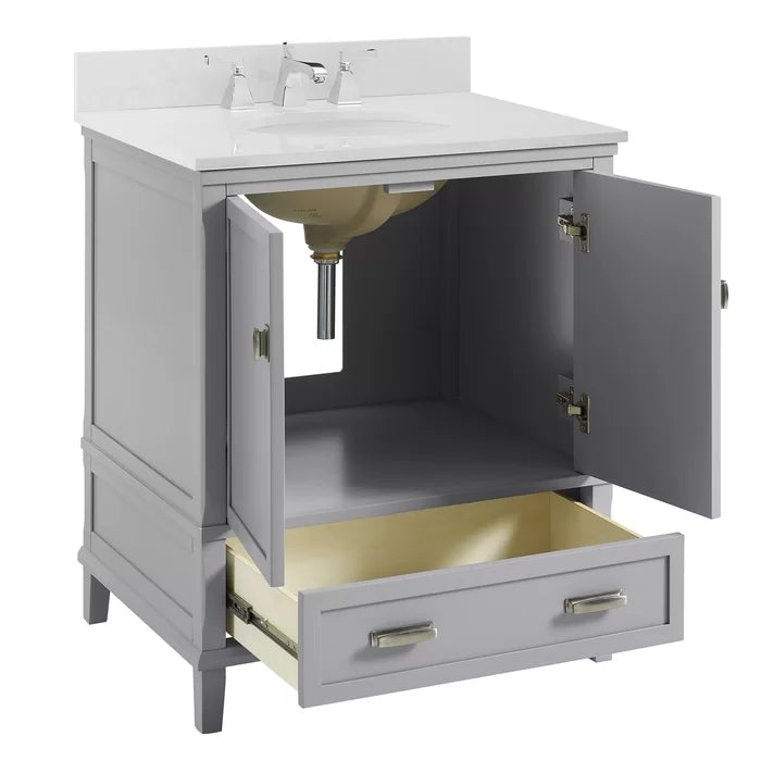 Gray Ka 30" Single Bathroom Vanity Set Solid Stance and a Rectangular Silhouette