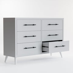 White Kai 6 Drawer 55'' W Double Dresser Mid Century Modern Design