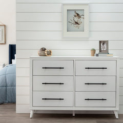 White Kai 6 Drawer 55'' W Double Dresser Mid Century Modern Design