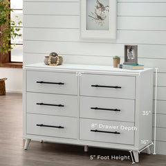 White Kai 6 Drawer 55'' W Double Dresser Made from Engineered Wood