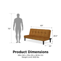 Rust Kameron Twin 69'' Wide Velvet Tufted Back Convertible Sofa