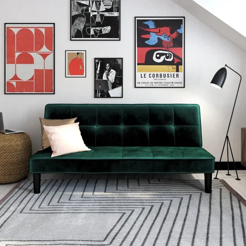 Green Kameron Twin 69'' Wide Velvet Tufted Back Convertible Sofa Design