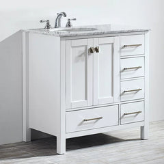 White Karine 36" Single Bathroom Vanity Set Crafted from a Clean Lined Solid Wood Base